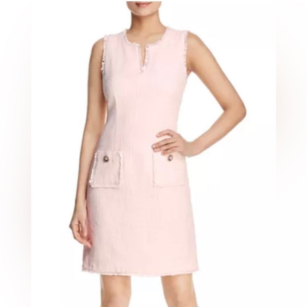 Karl Lagerfeld Paris Pink Tweed Midi with Fringe Trim Size 2 New Never Worn